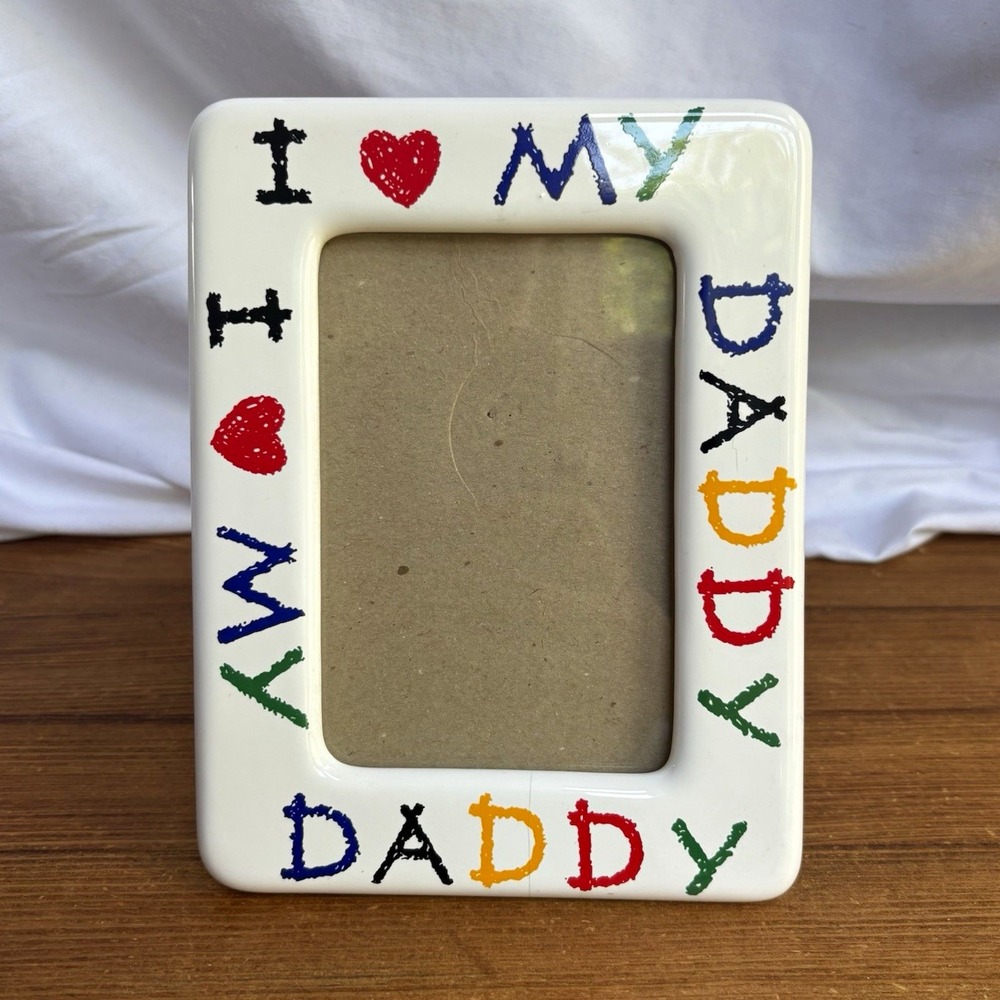 Vintage Ceramic "I Love My Daddy" Picture Frame 3.5x5 Freestanding Crayon